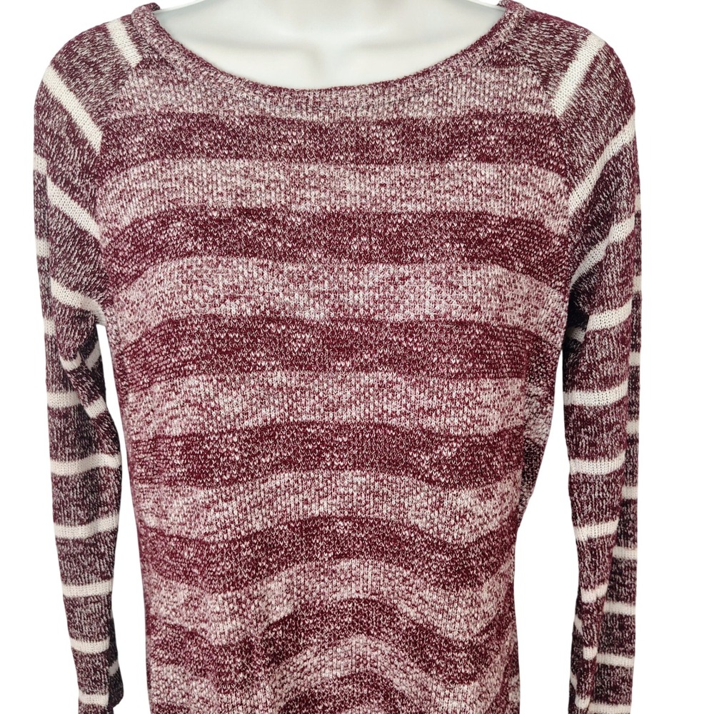 Blu Planet Womens Space Dye Striped Raglan Knit Sweater Burgundy Cream Size M